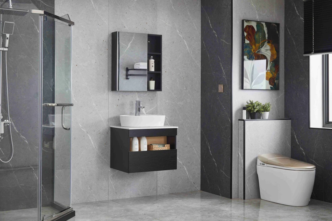 Plywood Bathroom Furniture with Bathroom Mirror Cabinet and Ceramic Basin