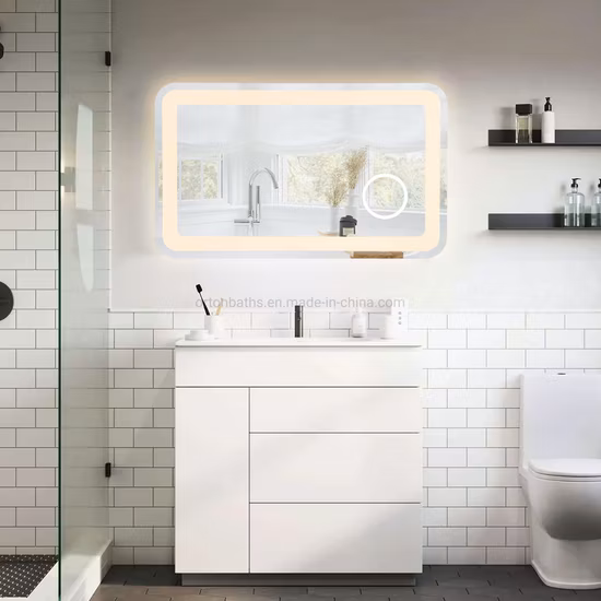 Ortonbath 28X36 調光可能なモダンなウォールミラー、フレームレス照明と LED バスルームミラー付き